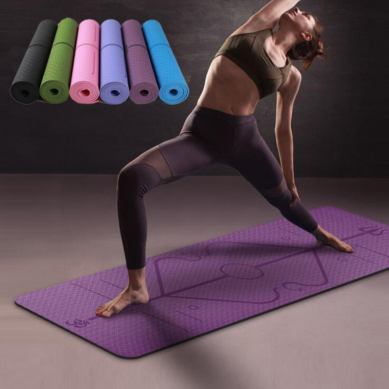 Tapis de Yoga Antidérapant TPE — Lignes de Positionnement
