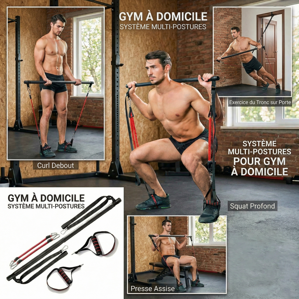 Kit Barre Pilates avec Bandes de Résistance — Gym Maison Complet