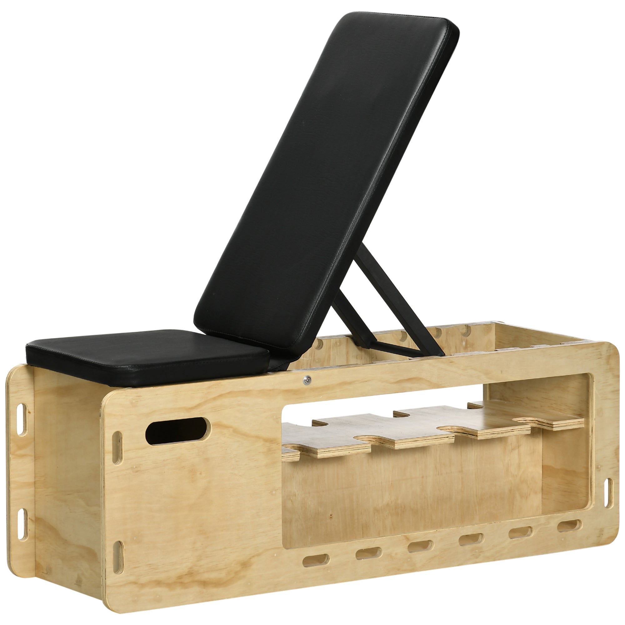 Banc de Musculation en Bois — Support Haltères & Bandes, Inclinable
