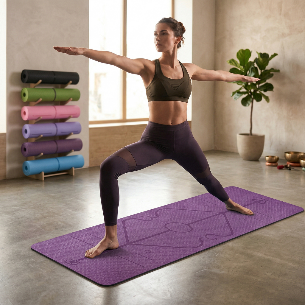 Tapis de Yoga Antidérapant TPE — Lignes de Positionnement