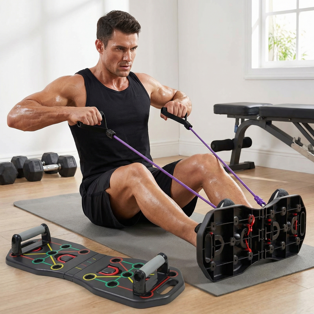 Planche à Pompes Multifonction — Support Fitness Pliable avec Corde