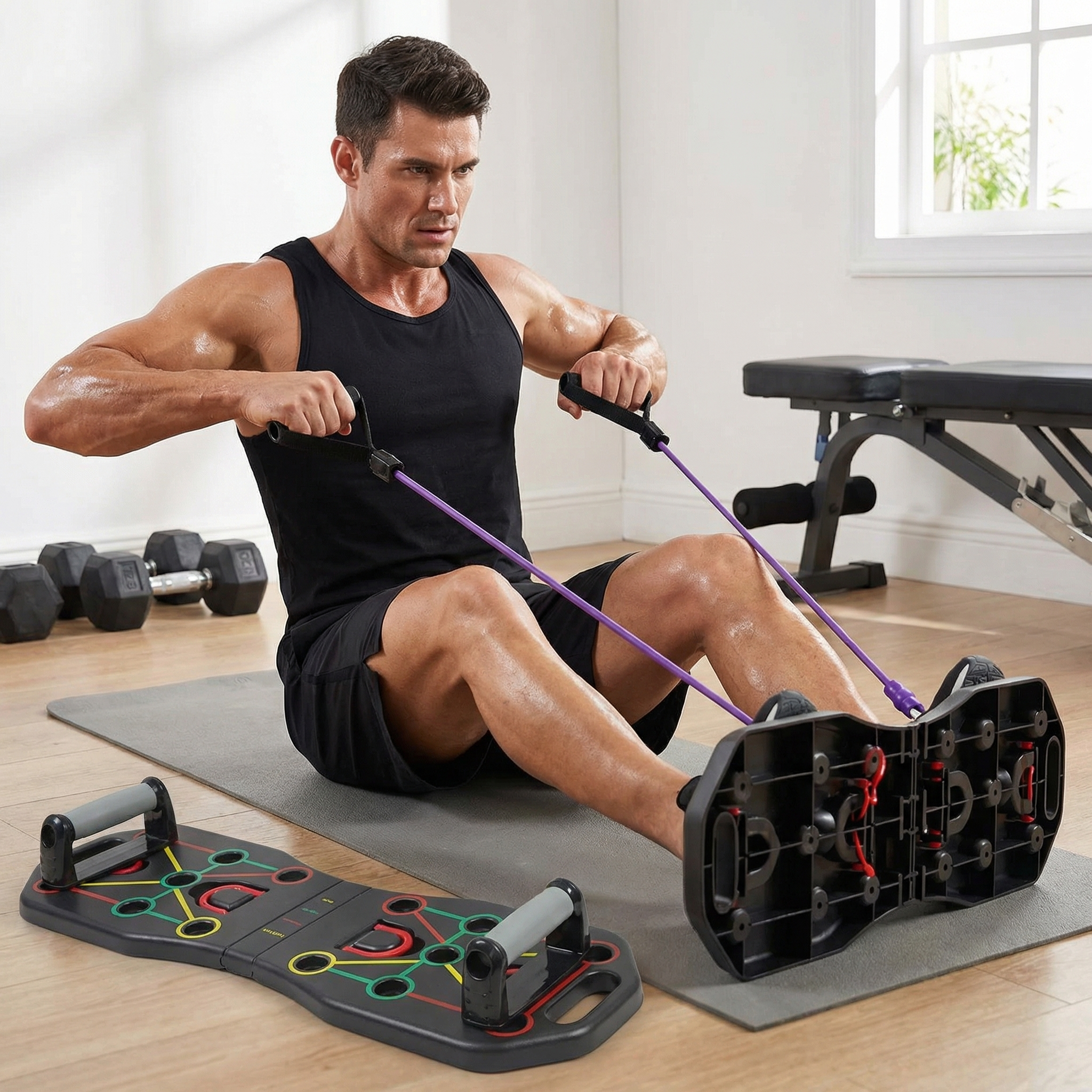 Planche à Pompes Multifonction — Support Fitness Pliable avec Corde