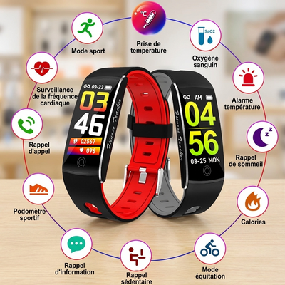 Montre Connectée Santé Premium — Température, Tension, SpO2, Sommeil & Sport