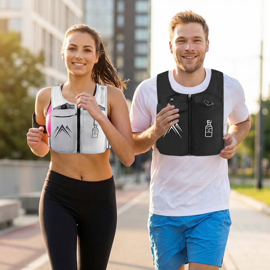 Gilet de Running Hydratation — Poche Téléphone & Gourde 500ml Incluse